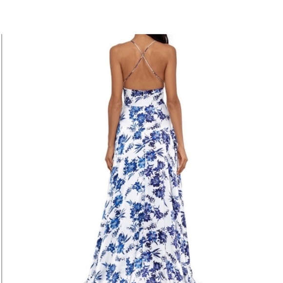 Betsy & Adam silk floral print white and blue dress Size 6 NWT Retail $289 - Picture 2 of 12